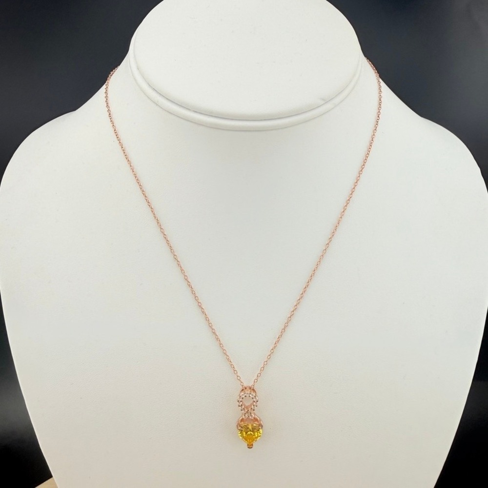 Rose Gold Sterling Silver Heart Pendant Necklace Yellow Crystal Statement Boho - Picture 2 of 6